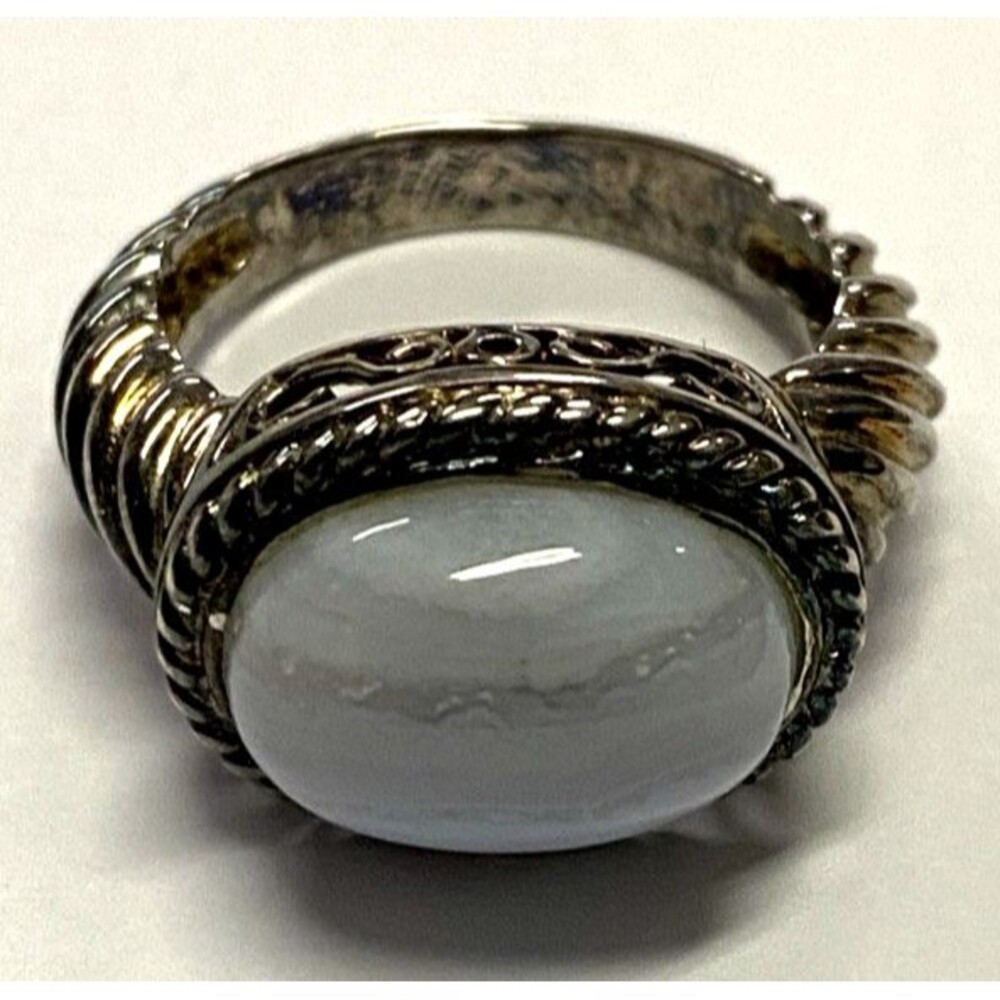 Sterling Silver Lace Agate Filigree Ring Vintage Size 7-3/4